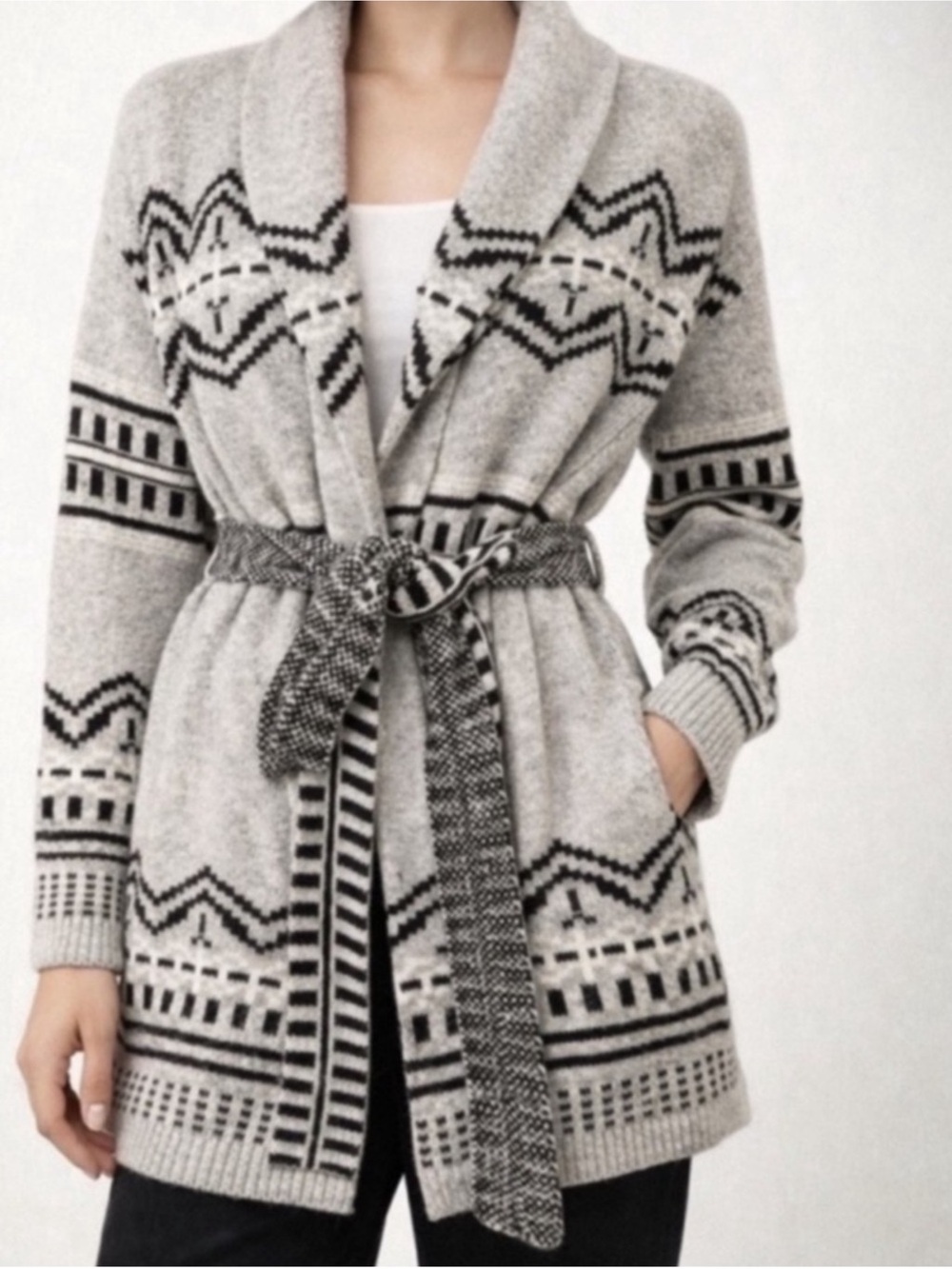 RACHEL Rachel Roy Light Gray & Black Geometric
Cardigan